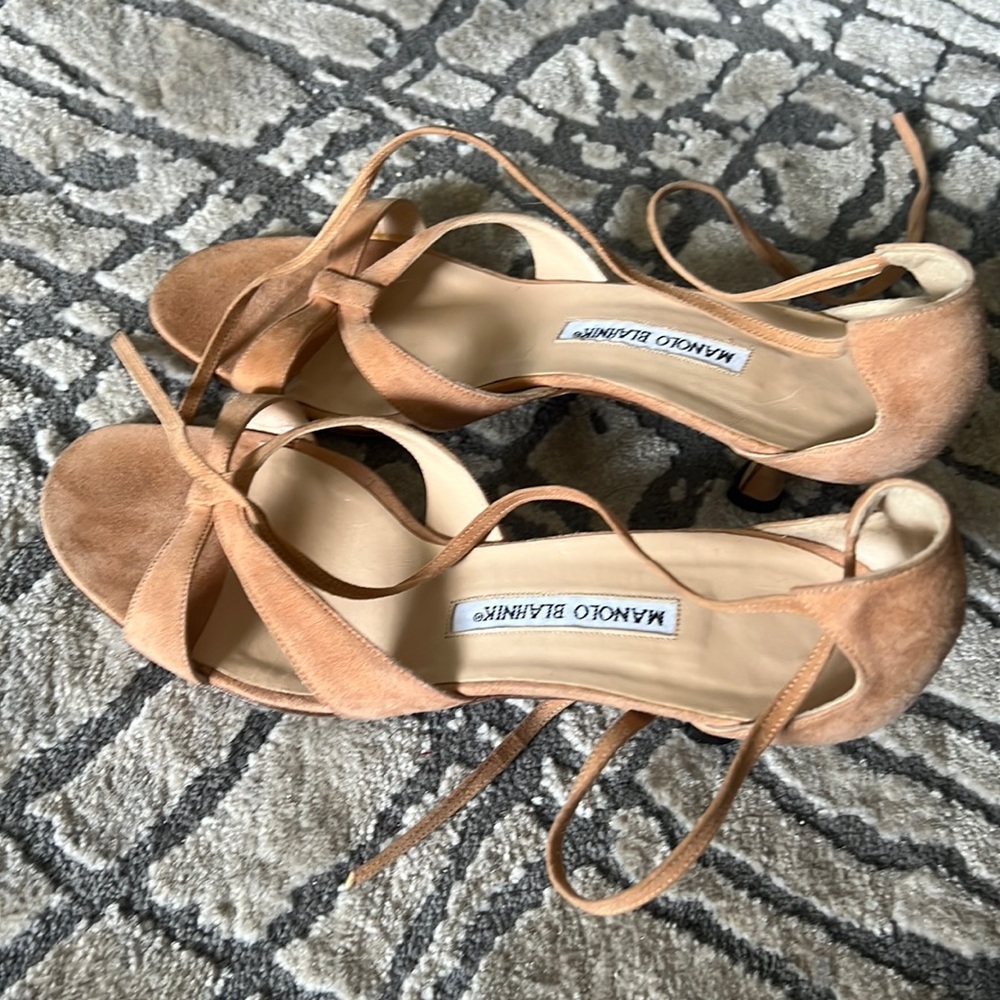 Manolo Blahnik Camel Suede Sandals